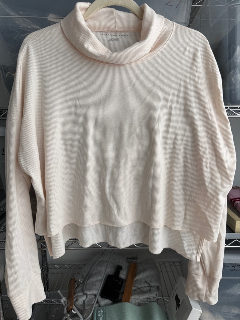 American Eagle Outfitters cream Cropped Waffle Turtleneck